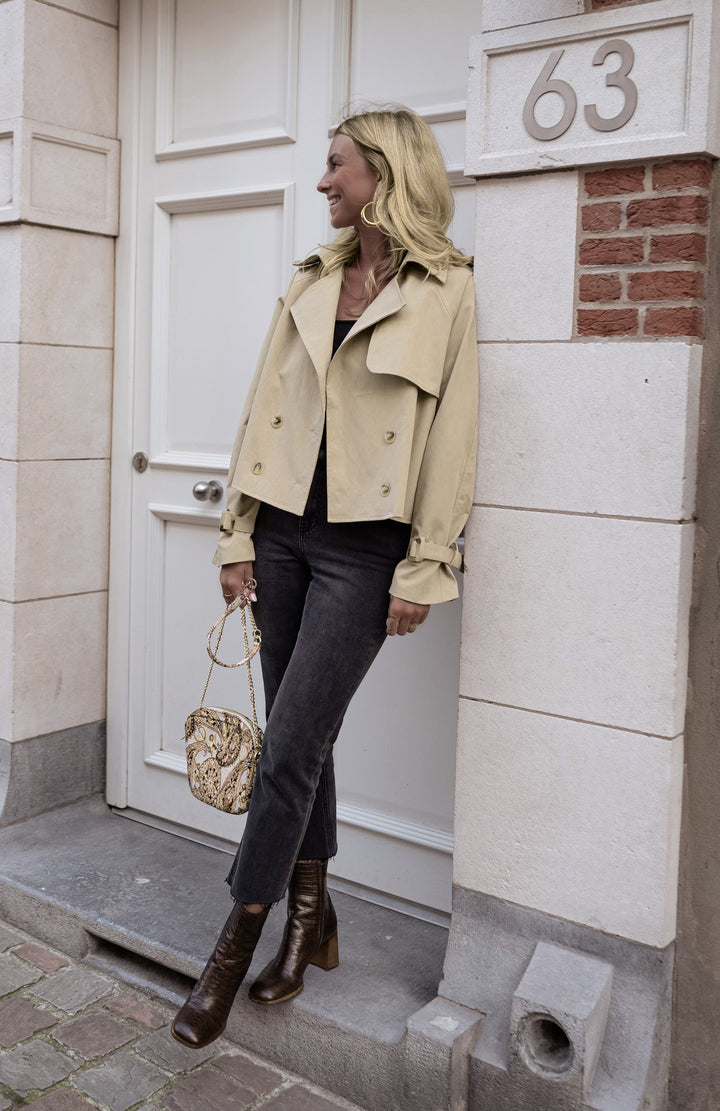 Chandni | Women's Cropped Trench Coat | Double-Breasted Classic