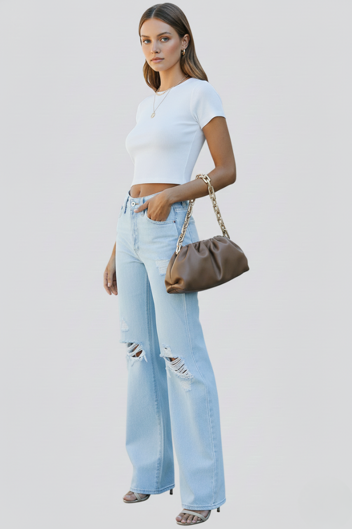Maja | Women's Jeans | Wide-Leg High Waist Distressed Knees