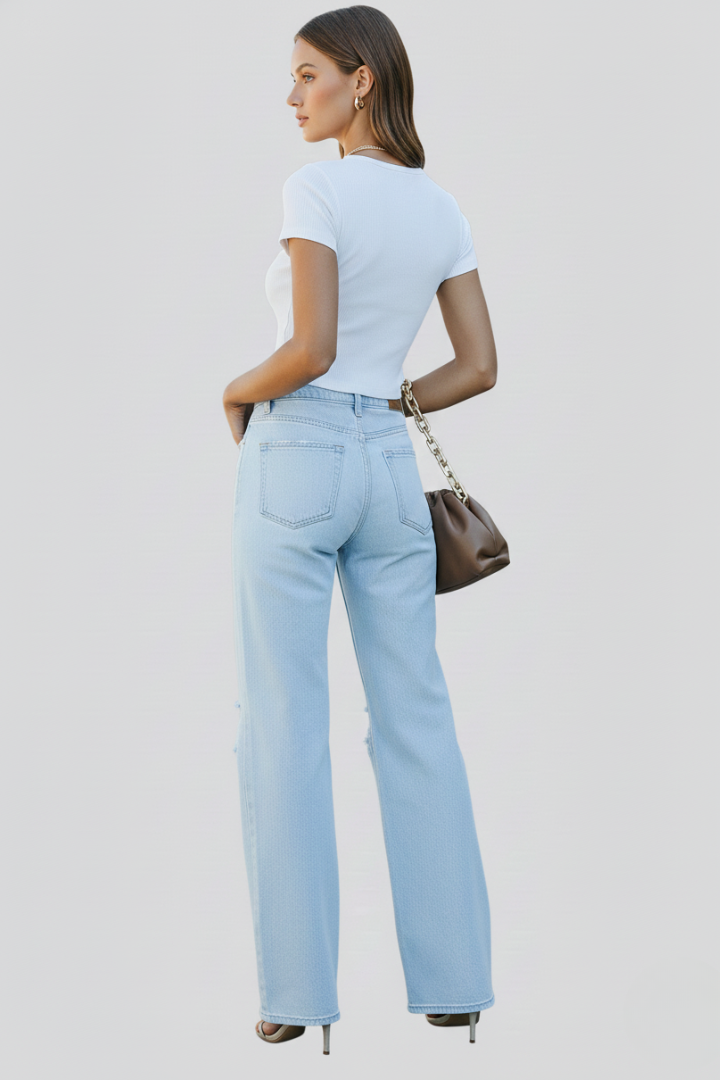 Maja | Women's Jeans | Wide-Leg High Waist Distressed Knees