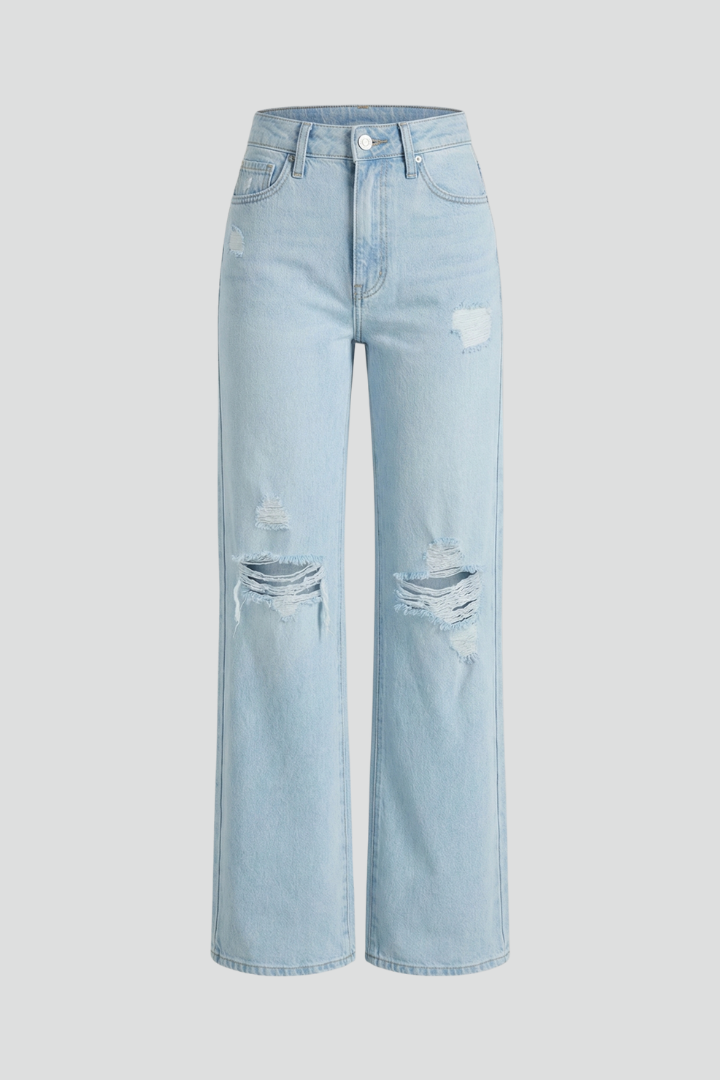 Maja | Women's Jeans | Wide-Leg High Waist Distressed Knees