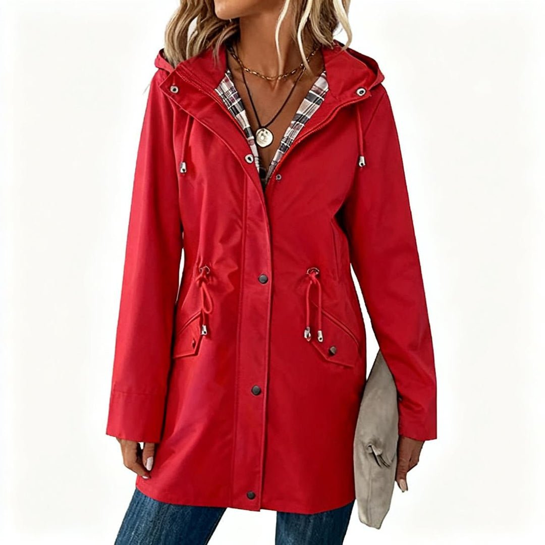 Hind | Women's Long Hooded Rain Jacket | Drawstring Waist