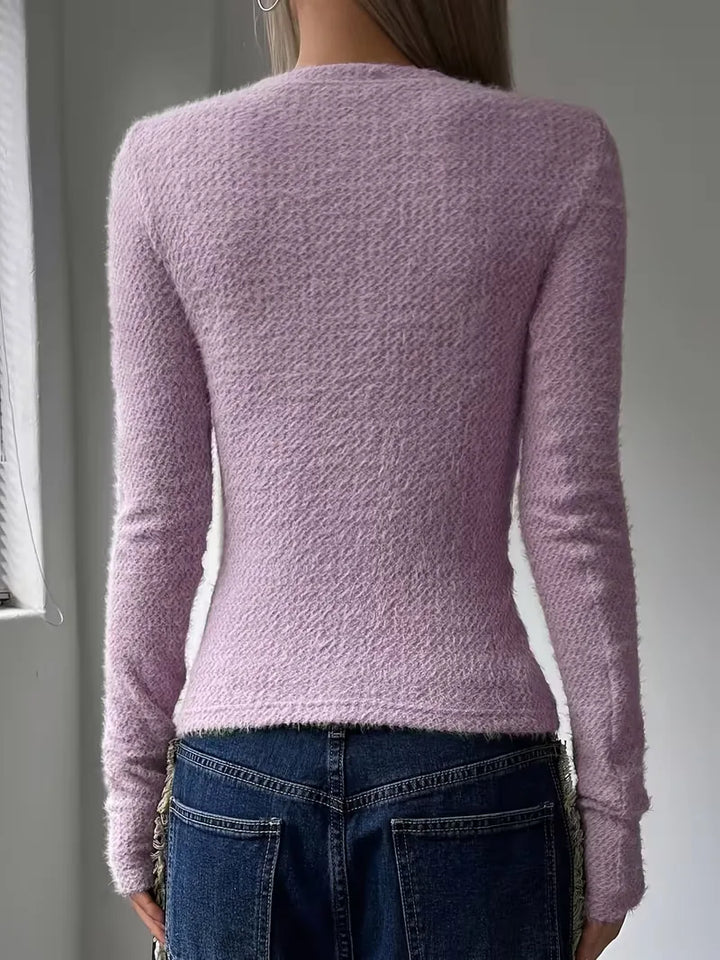 Dagmar | Women's Knit Crop Long Sleeve Top | Round Neck