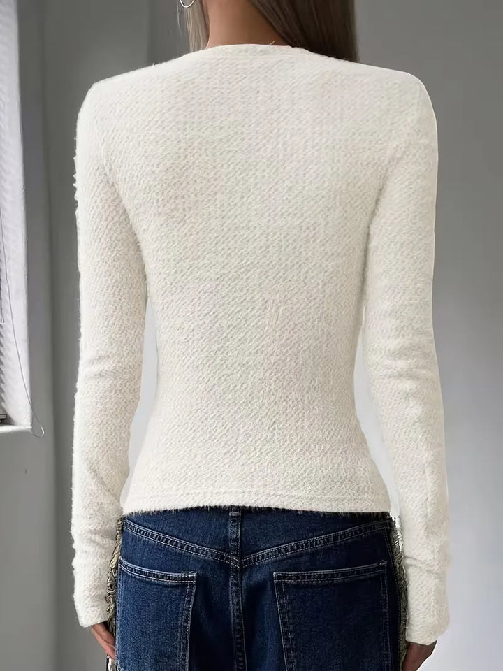 Dagmar | Women's Knit Crop Long Sleeve Top | Round Neck