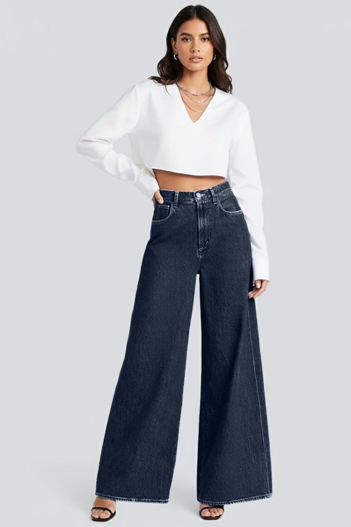 Affa | Women's Jeans | Wide-Leg Button Fastening High Waist