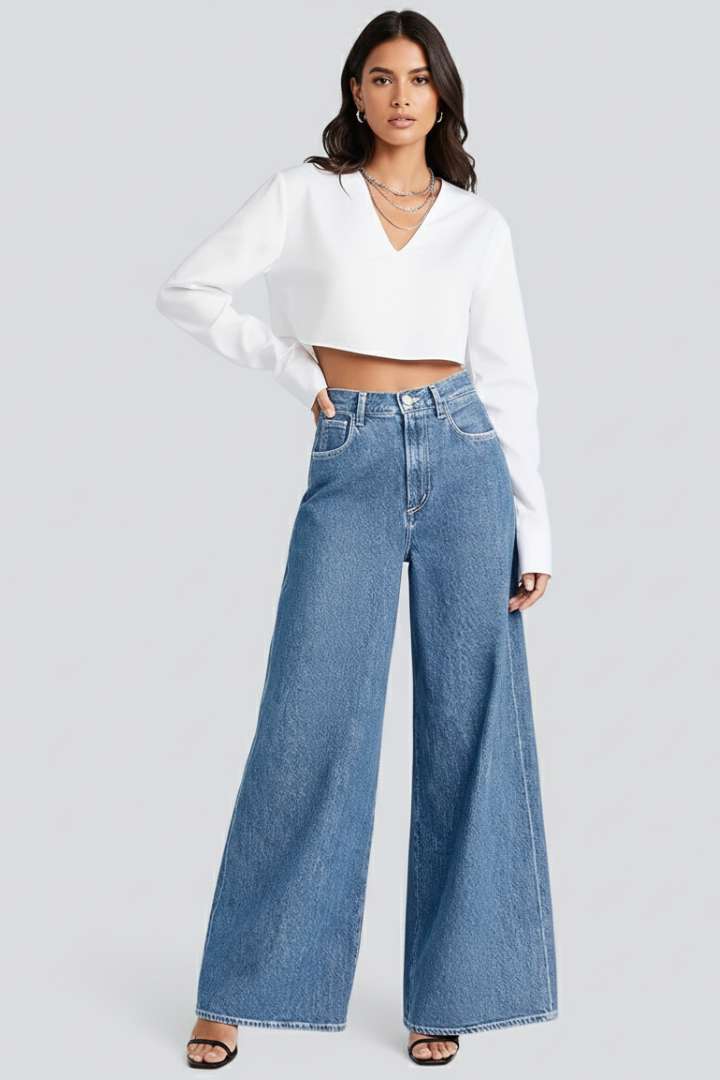 Affa | Women's Jeans | Wide-Leg Button Fastening High Waist