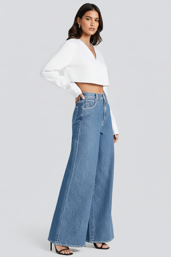 Affa | Women's Jeans | Wide-Leg Button Fastening High Waist