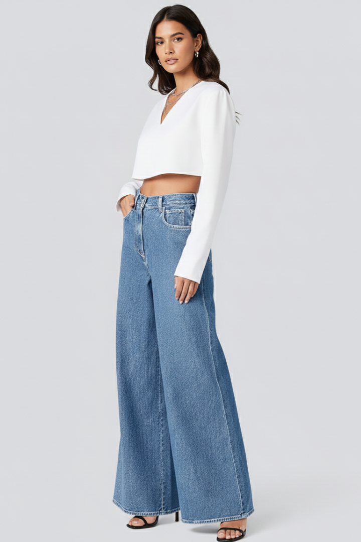 Affa | Women's Jeans | Wide-Leg Button Fastening High Waist