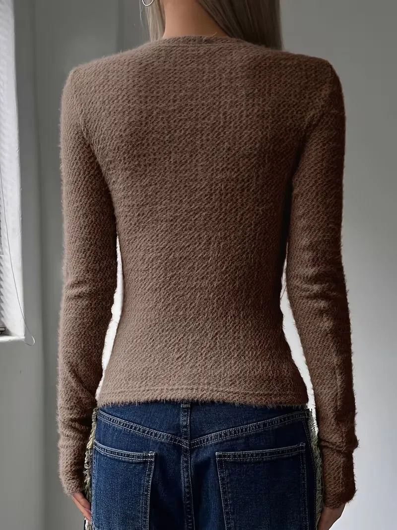 Dagmar | Women's Knit Crop Long Sleeve Top | Round Neck