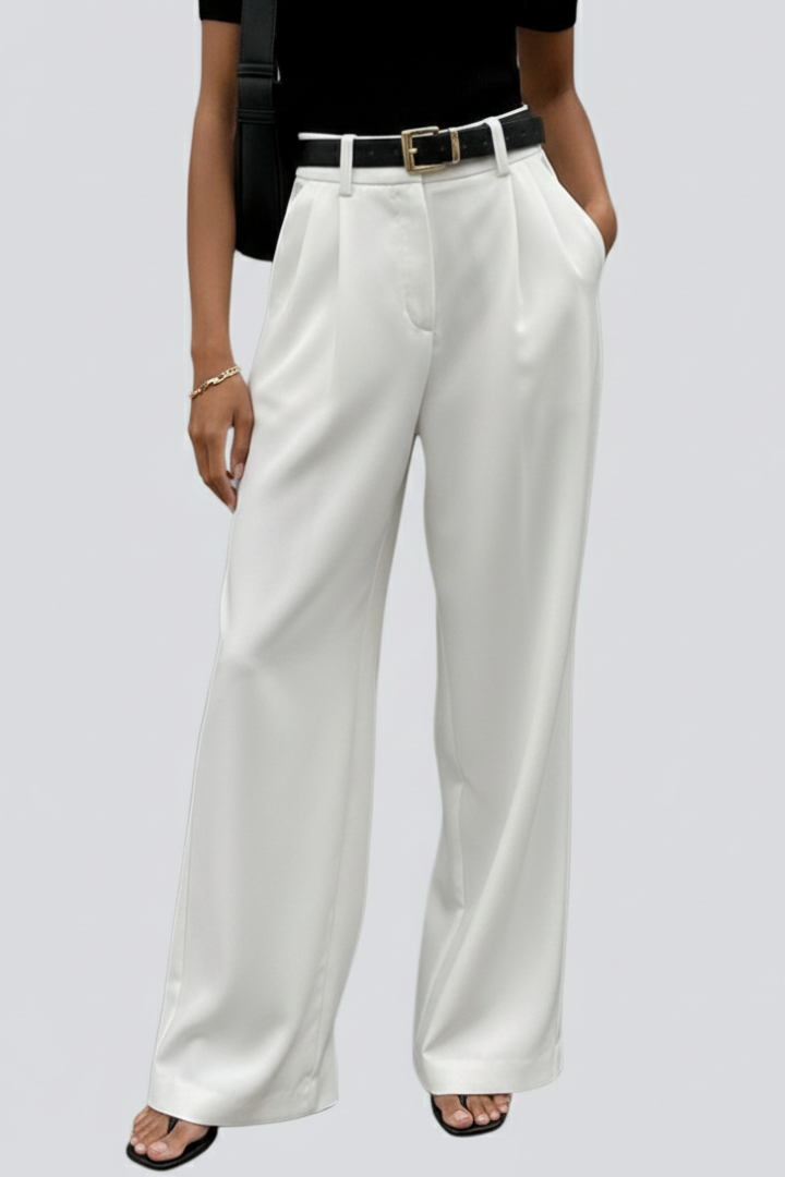 Kirsti | Women's Trousers | Wide-Leg High Waist Front Pleats