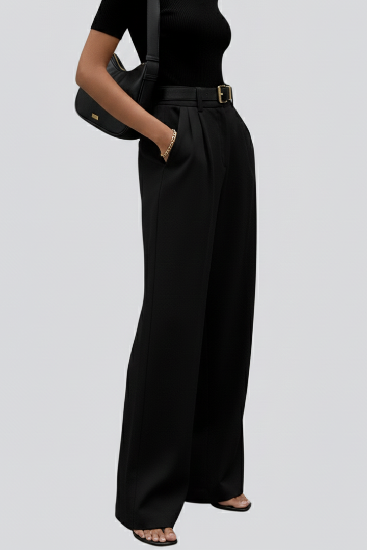 Kirsti | Women's Trousers | Wide-Leg High Waist Front Pleats