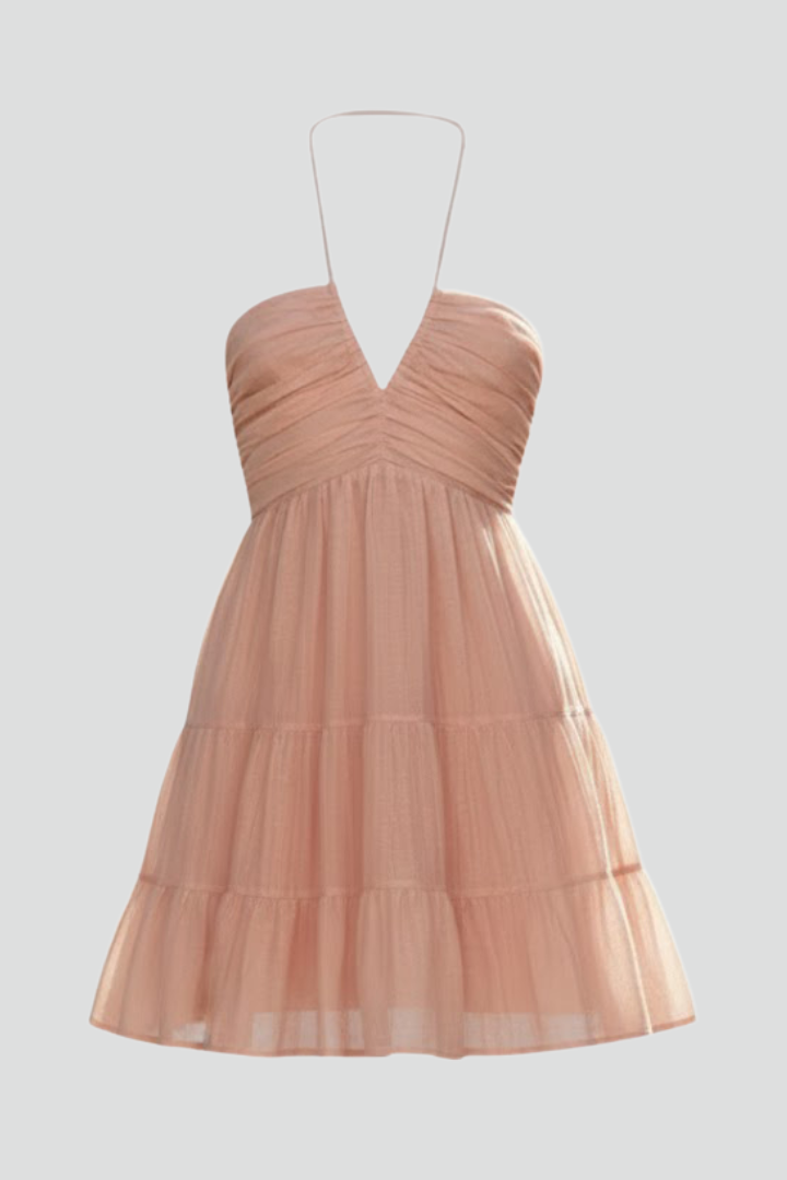 Vera | Women's Halter Mini Dress | Tiered Ruffle Skirt