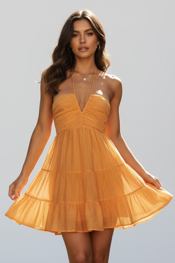 Vera | Women's Halter Mini Dress | Tiered Ruffle Skirt