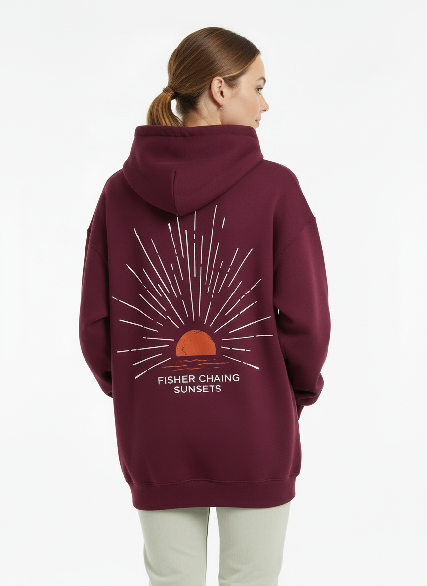 Women's Oversized Graphic Pullover Hoodie - Dark Red