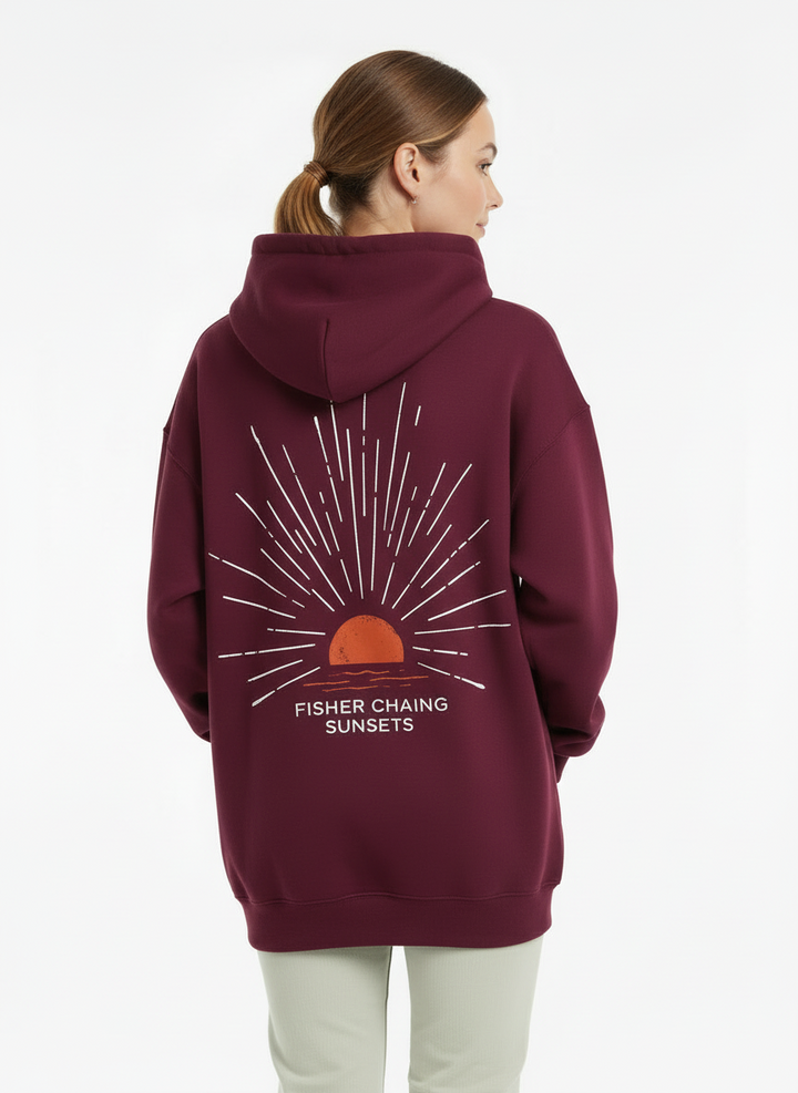 Women's Oversized Graphic Pullover Hoodie - Dark Red