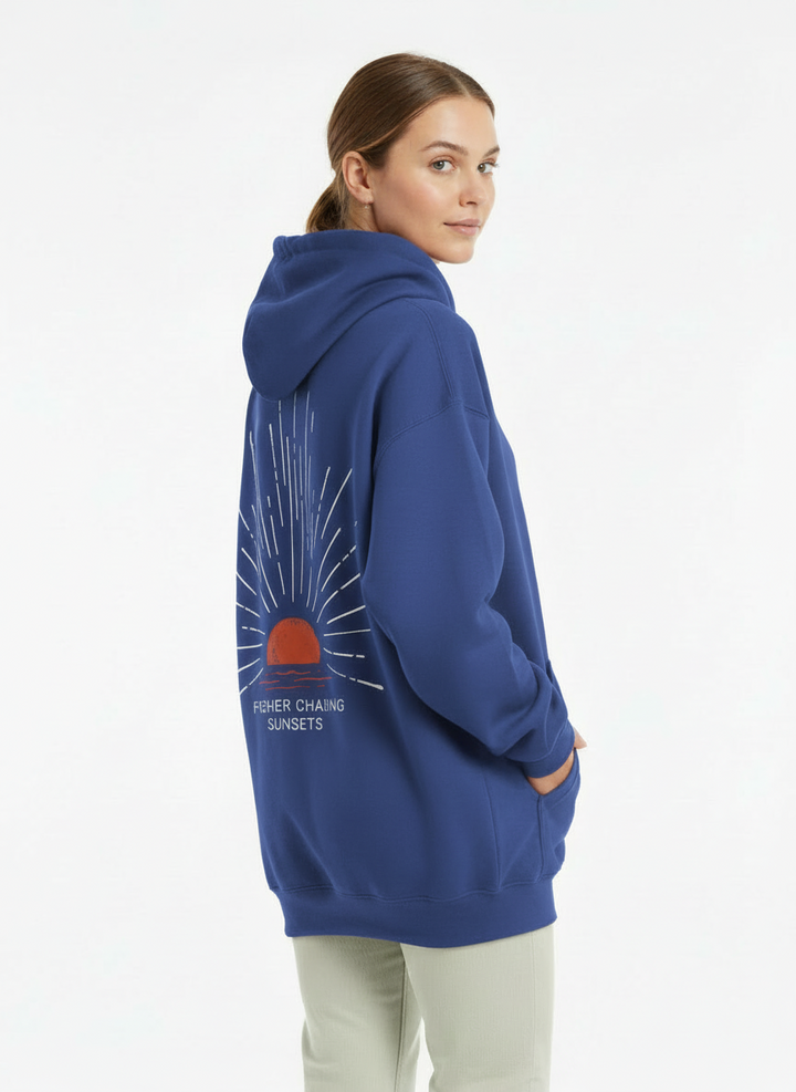Women's Oversized Graphic Pullover Hoodie - Blue