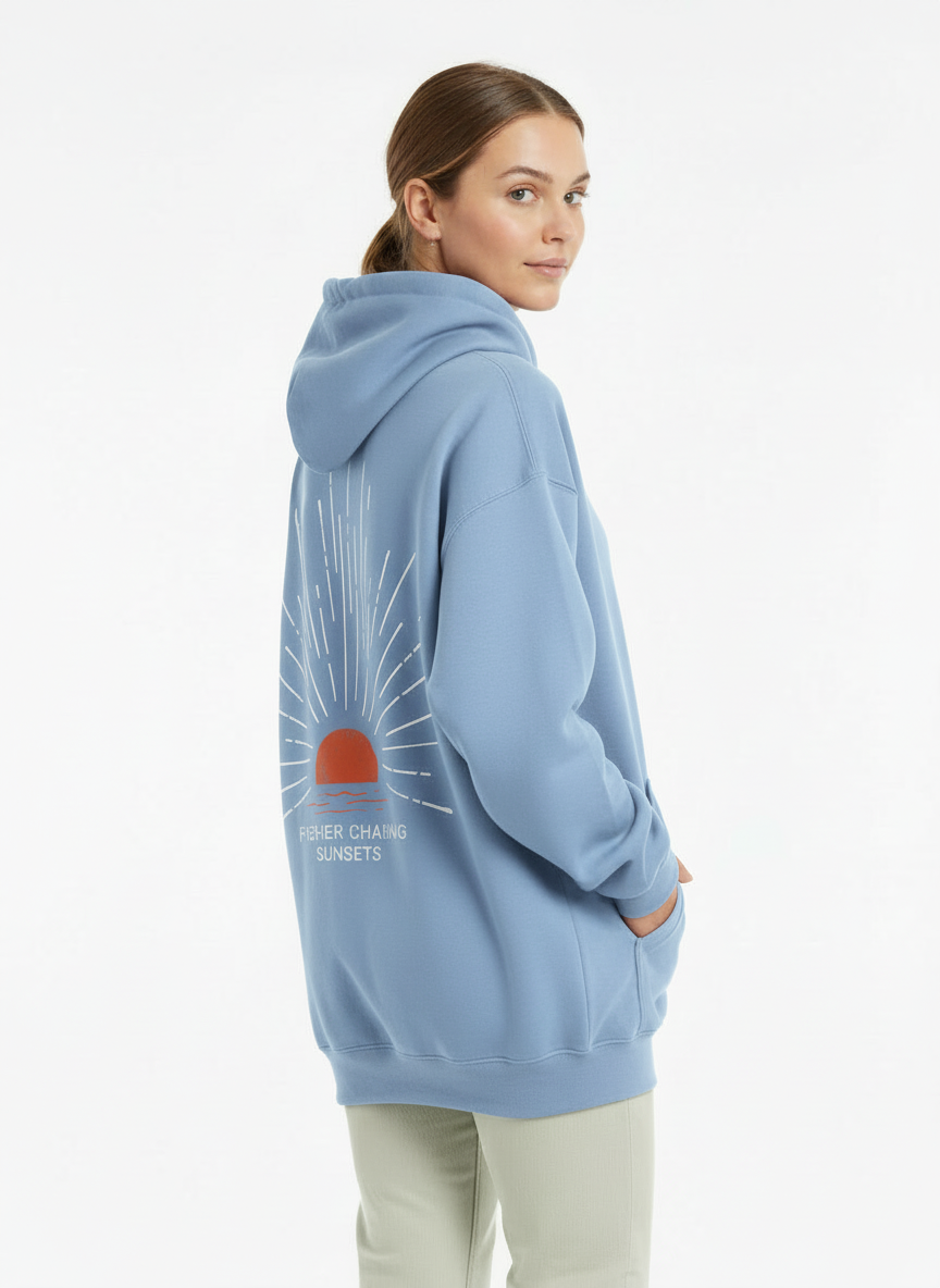 Women's Oversized Graphic Pullover Hoodie - Light Blue