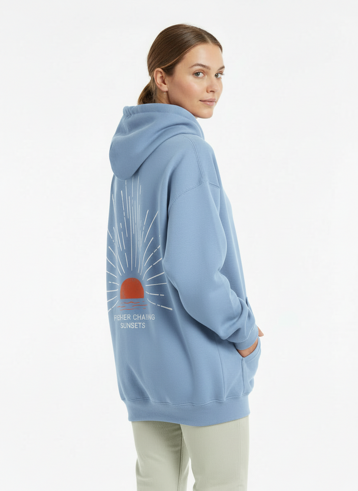 Women's Oversized Graphic Pullover Hoodie - Light Blue
