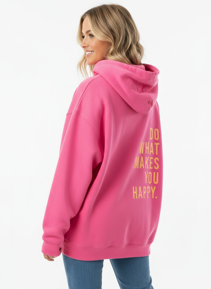 Women's Oversized Slogan Pullover Hoodie - Pink