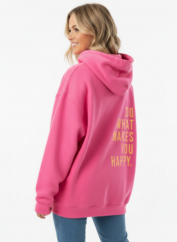 Women's Oversized Slogan Pullover Hoodie - Pink