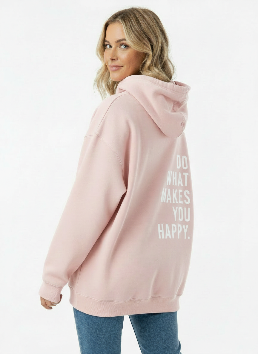Women's Oversized Slogan Pullover Hoodie - Light Pink