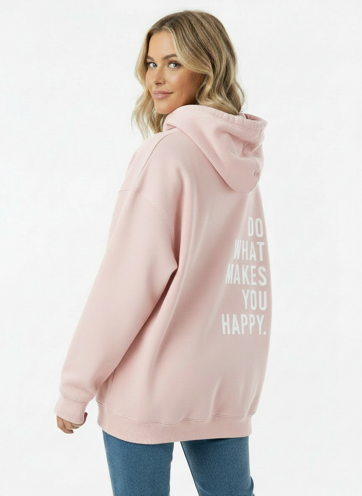 Women's Oversized Slogan Pullover Hoodie - Light Pink