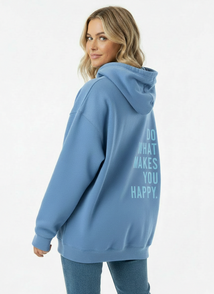 Women's Oversized Slogan Pullover Hoodie - Light Blue
