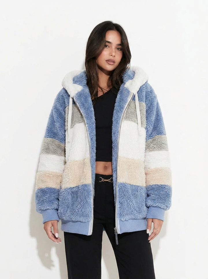 Women's Striped Fleece Zip Hoodie - Blue