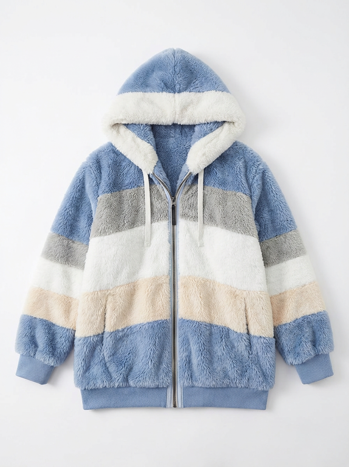 Women's Striped Fleece Zip Hoodie back