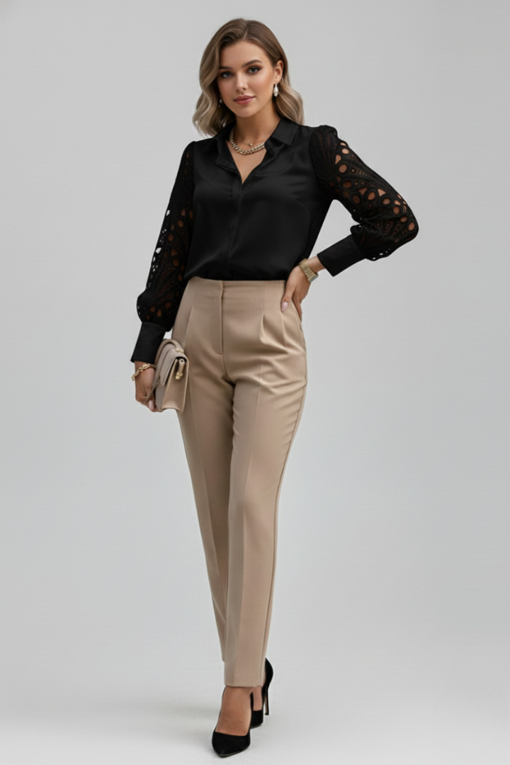 Zinnia | Women's Blouse | Lace Sleeves Button Cuffs