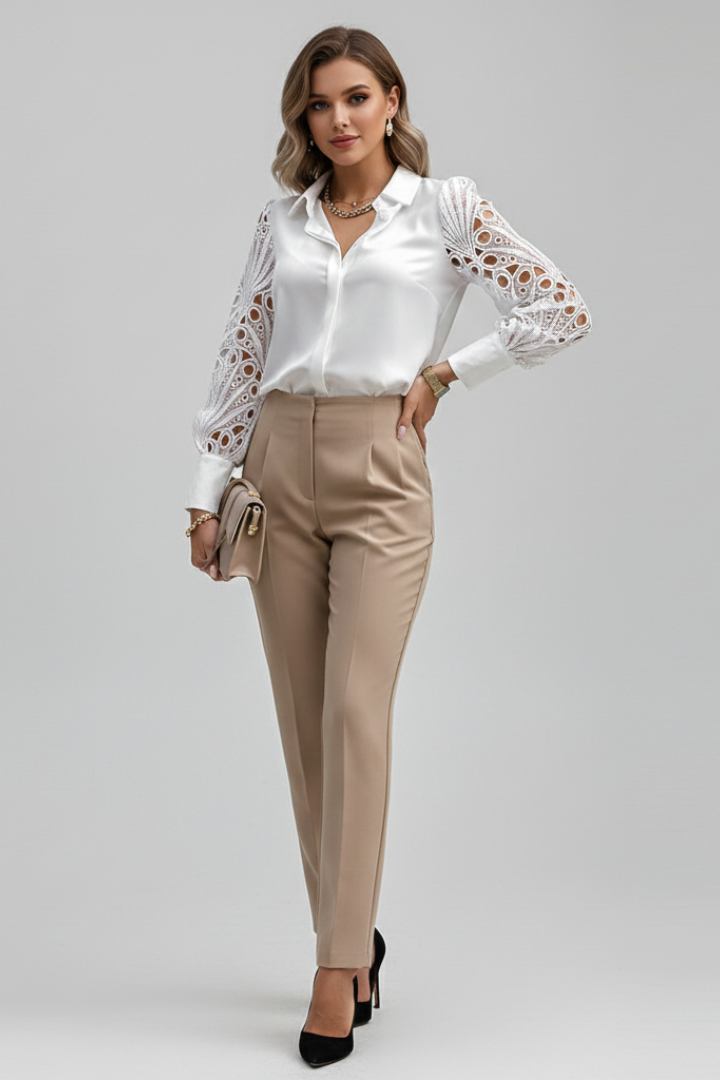 Zinnia | Women's Blouse | Lace Sleeves Button Cuffs