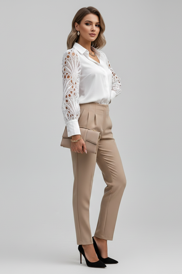 Zinnia | Women's Blouse | Lace Sleeves Button Cuffs