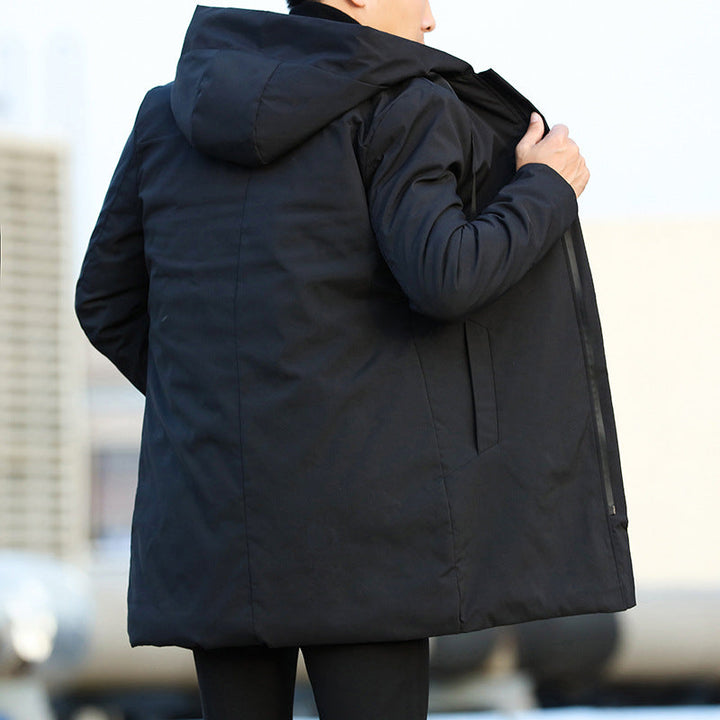Men's Long Quilted Coat Hooded | Zip-up