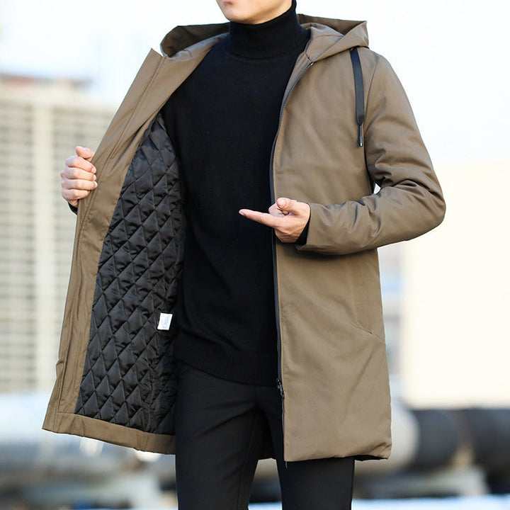 Men's Long Quilted Coat Hooded | Zip-up