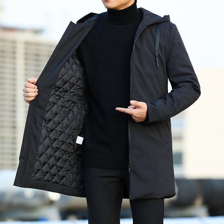 Men's Long Quilted Coat Hooded | Zip-up