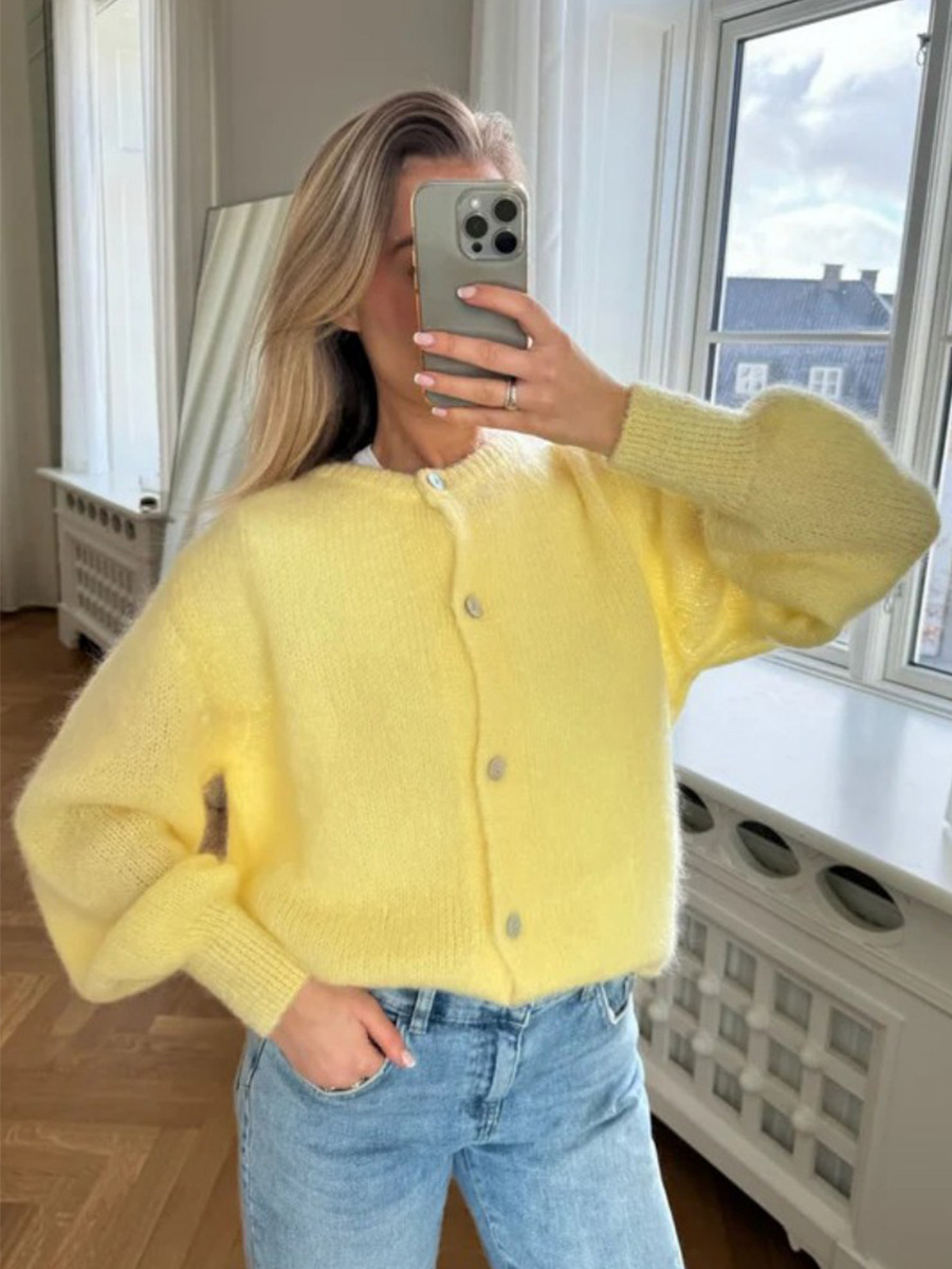 Hortense | Women's Oversized Fluffy Cardigan | Button Front Round Neck