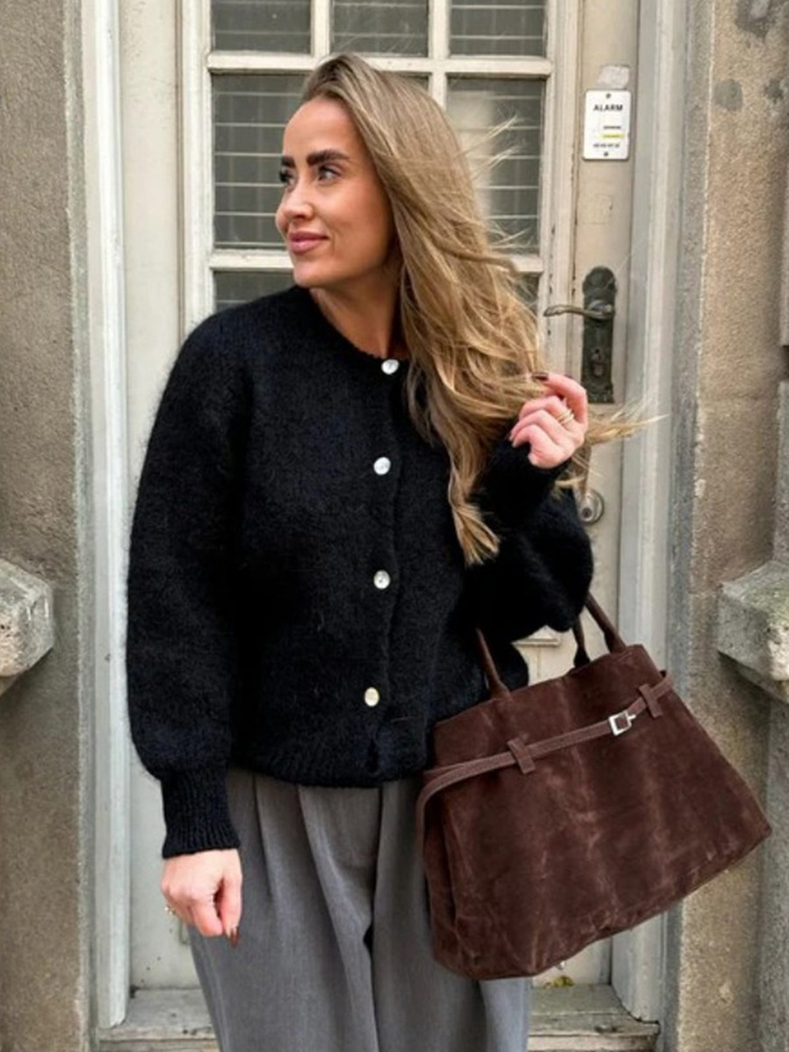 Hortense | Women's Oversized Fluffy Cardigan | Button Front Round Neck