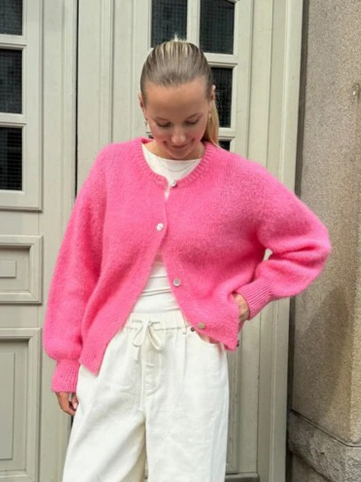 Hortense | Women's Oversized Fluffy Cardigan | Button Front Round Neck