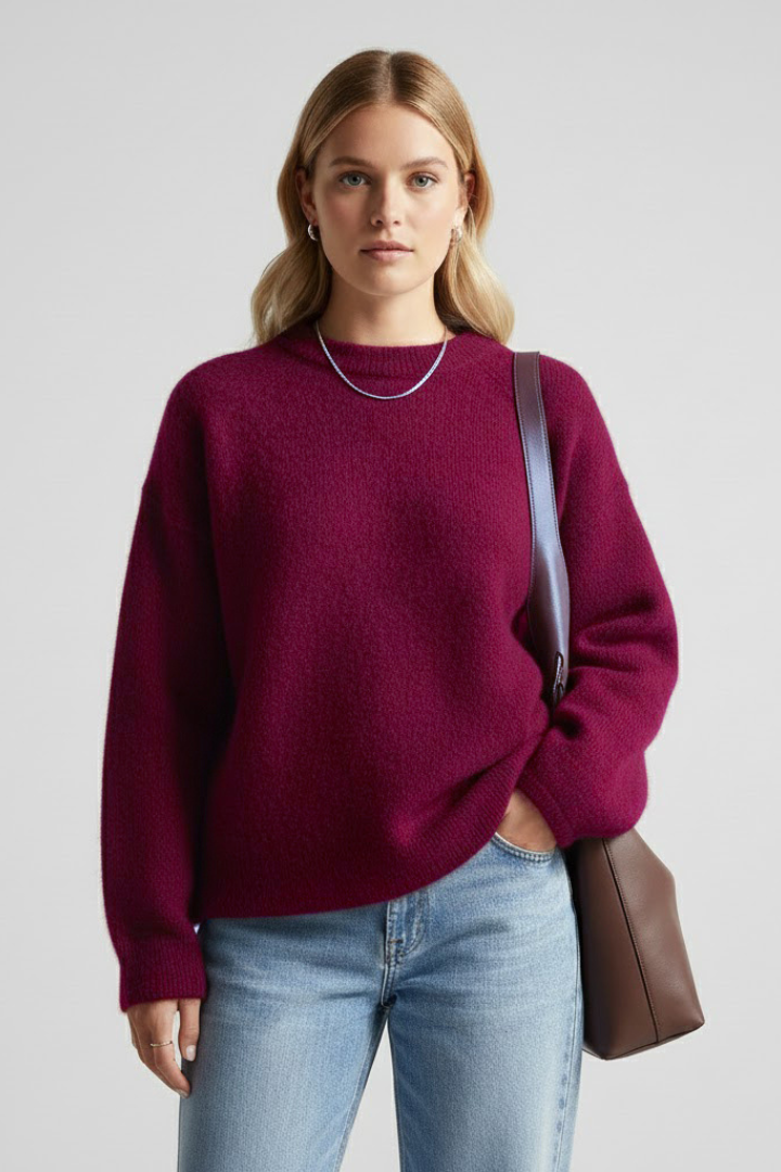 Xandra | Women's Sweater | Round Neckline Dropped Shoulders Knitted