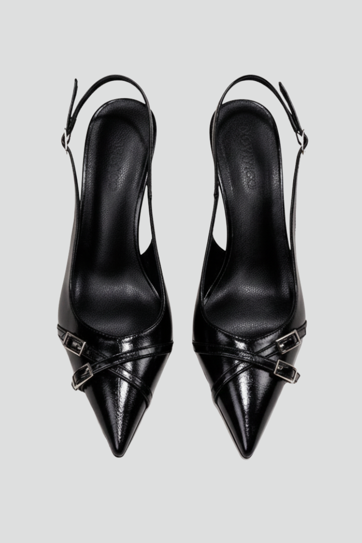 Godrun | Women's Slingback Heels | Pointed Toe Buckle Detail