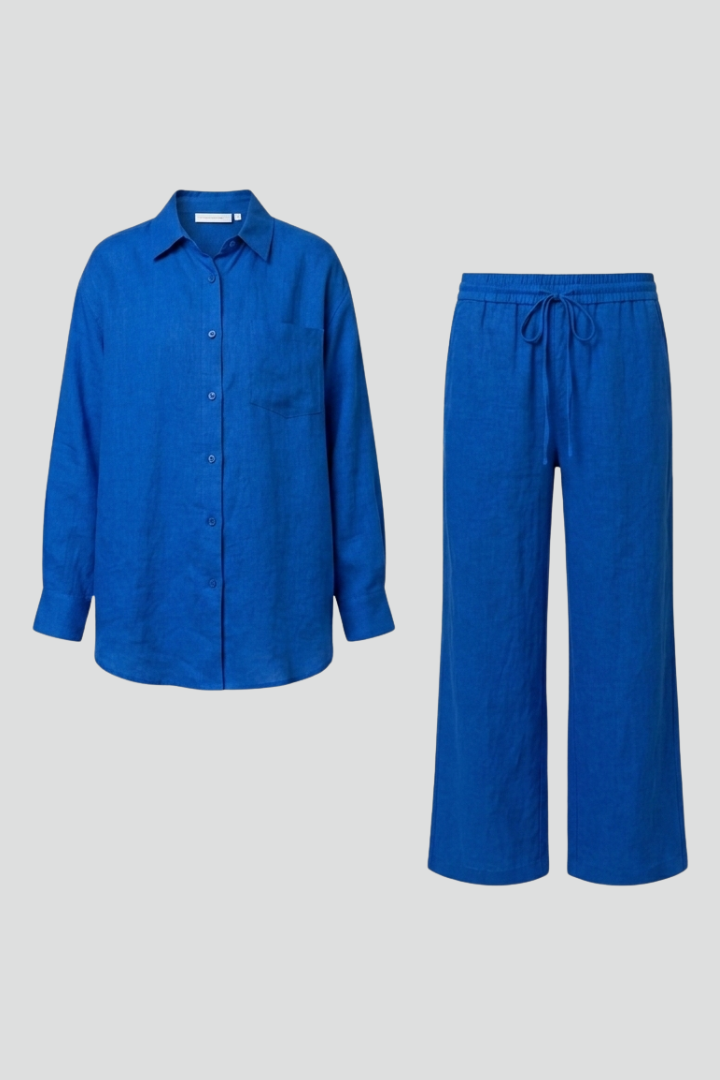 Tara | Women's Two-Piece Set | Button Shirt Straight Trousers