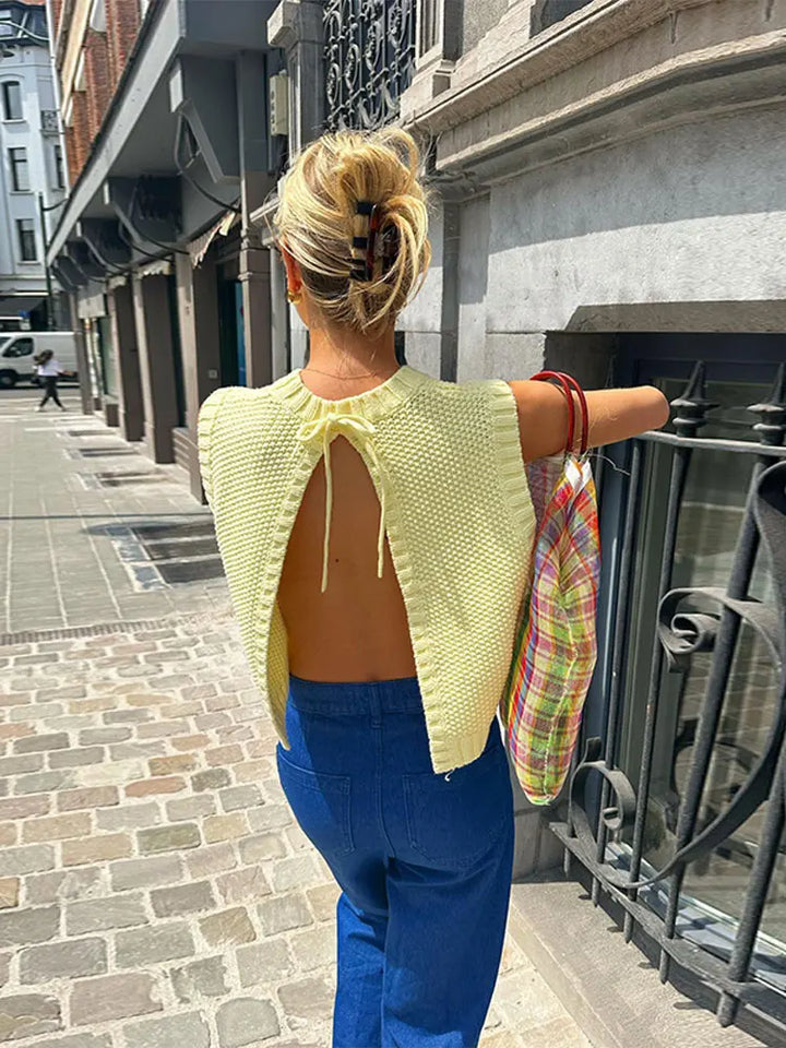 Mathilda | Women's Cropped Knitted Vest | Open Back Sleeveless