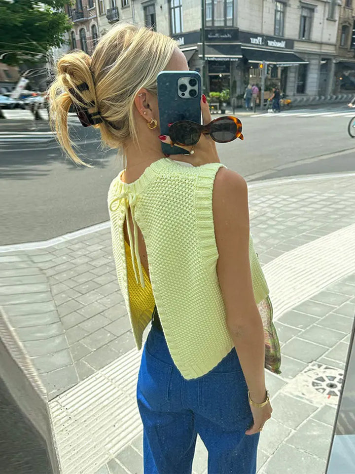 Mathilda | Women's Cropped Knitted Vest | Open Back Sleeveless