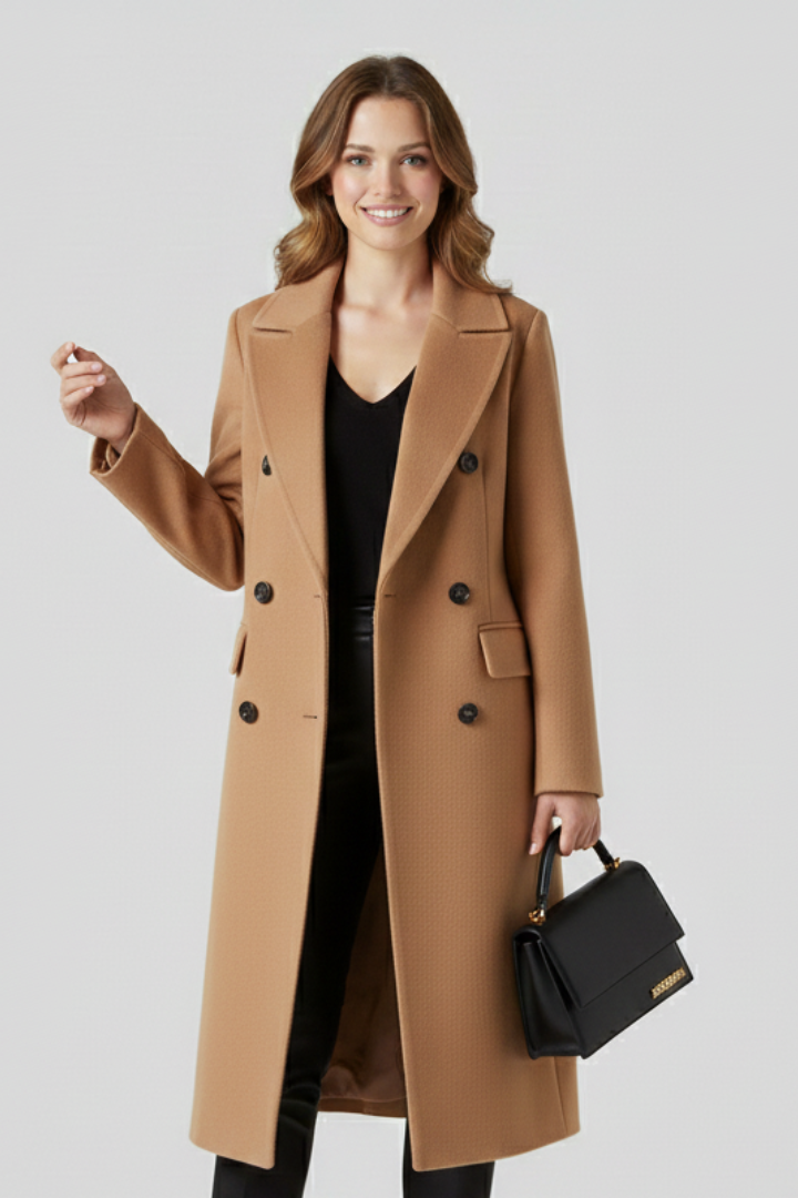 Women Coat with Lapel Collar and Button Closure front