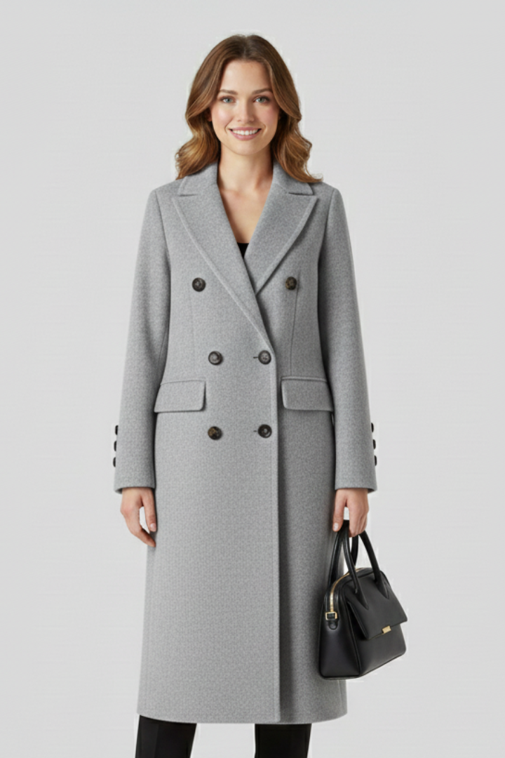 Women Coat with Lapel Collar and Button Closure - Brown