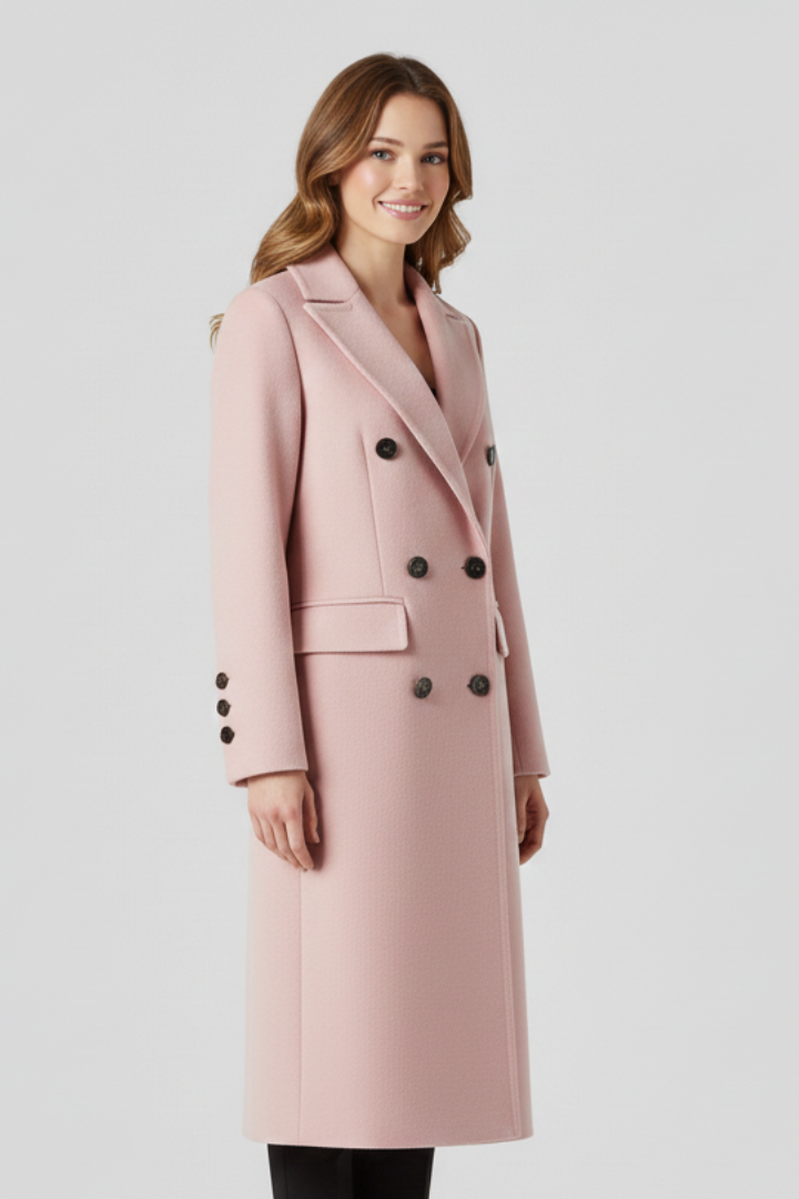 Women Coat with Lapel Collar and Button Closure - Black