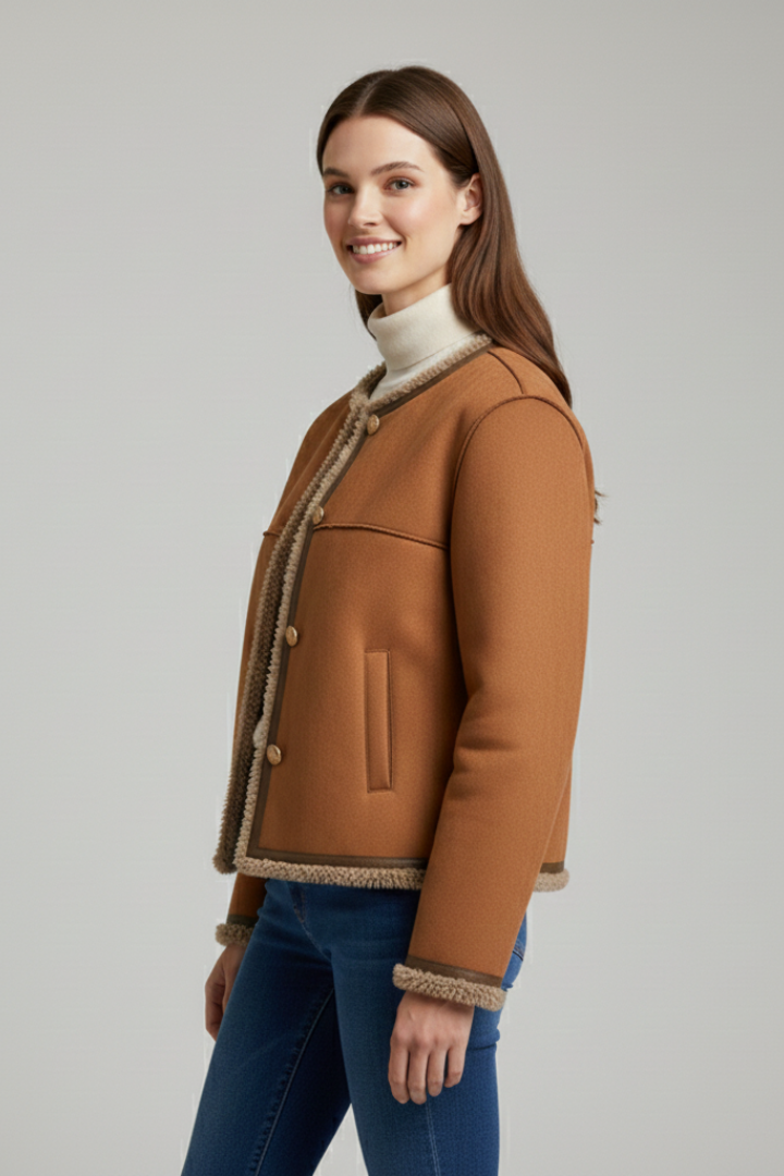 Women Jacket with Button Closure and Trim Edging detail 1