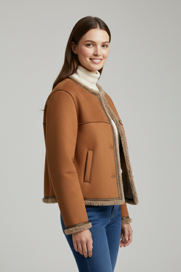 Women Jacket with Button Closure and Trim Edging detail 3