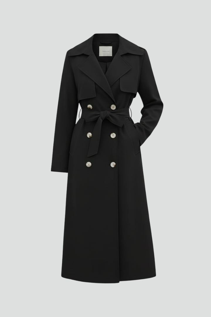 Prisca | Women's Long Trench Coat with Belt & Buttons