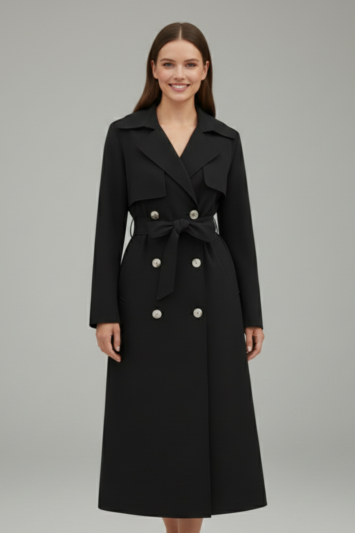 Prisca | Women's Long Trench Coat with Belt & Buttons