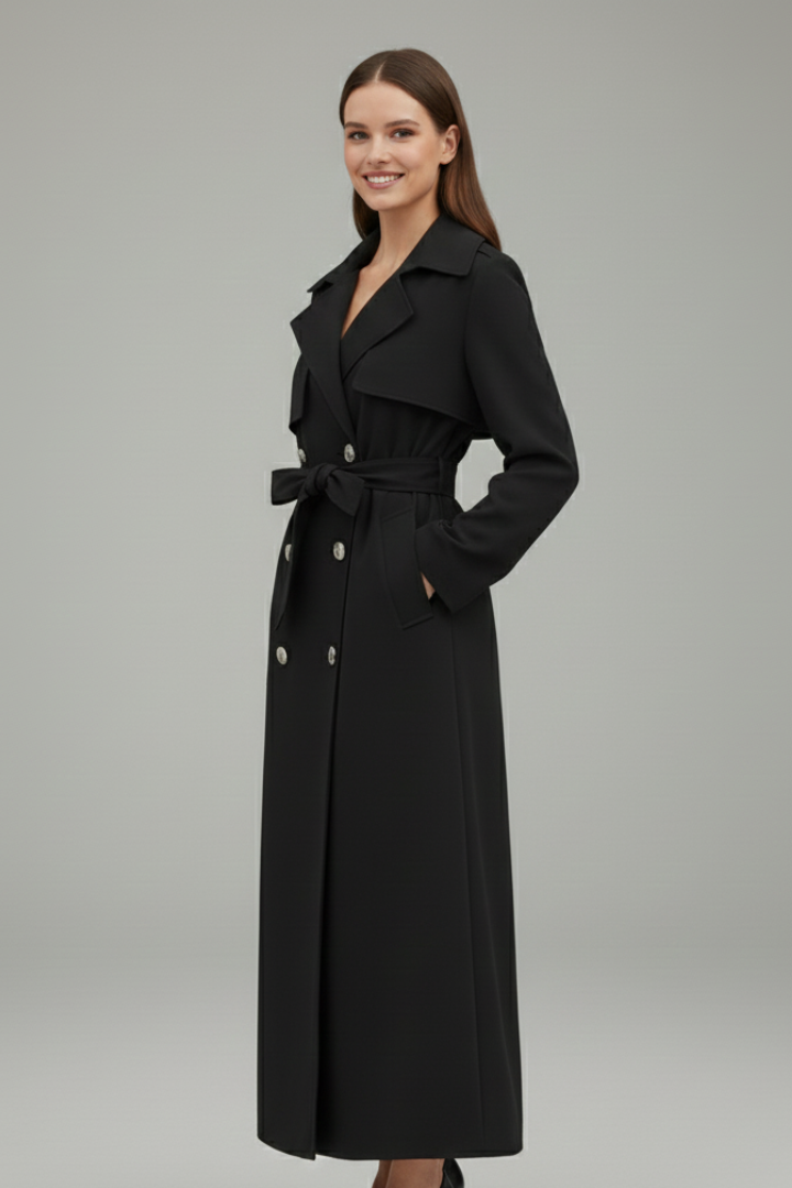 Prisca | Women's Long Trench Coat with Belt & Buttons